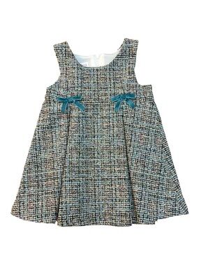 Y2K Bonnie Baby Tweed Jumper Dress 12M Blue Velvet Bows Holiday Party